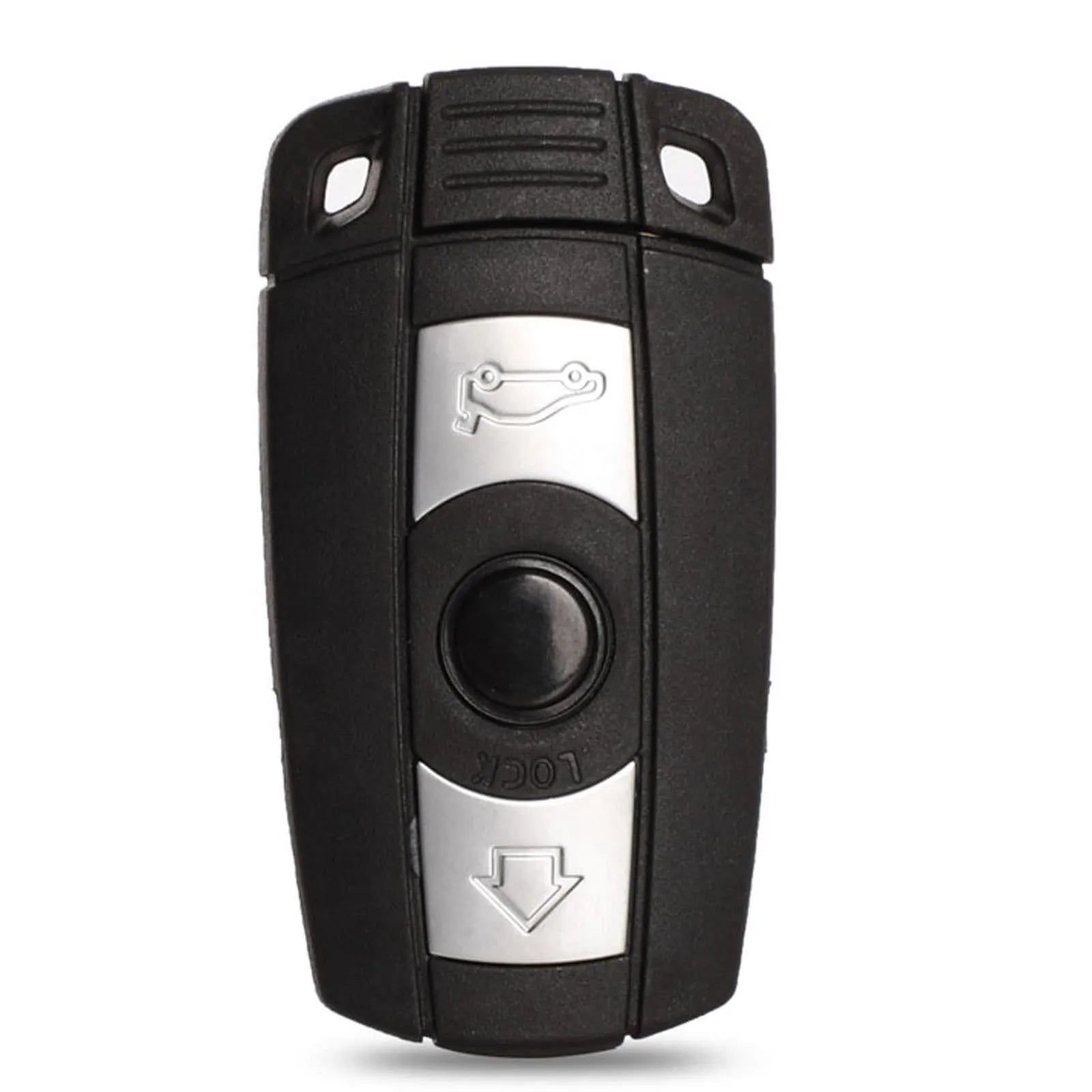 BMW CAS3 semi-intelligent three-button remote car key fob in metal and plastic.