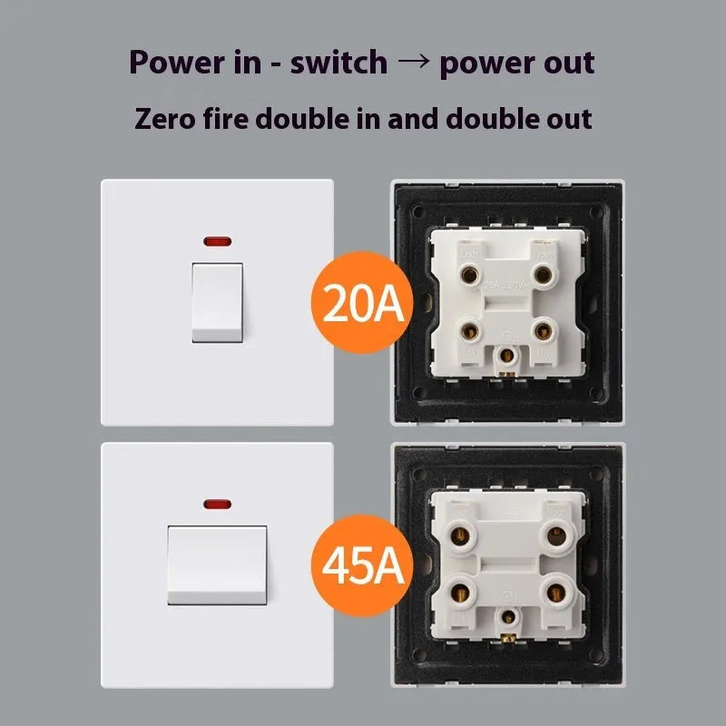 Illuminated electrical switch for water heaters and air conditioners with double-break high current design