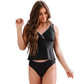 Black women's nylon bikini swimsuit on a white background