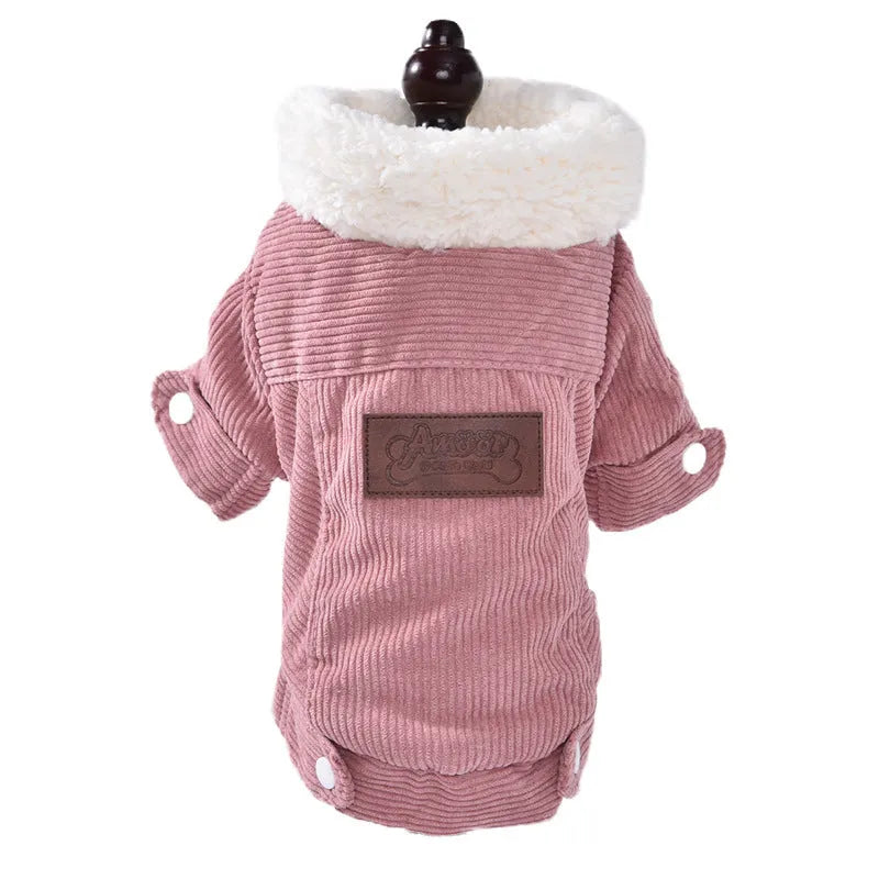 Lambswool dog vest with wool lining in grey or pink colours for autumn and winter pet clothing