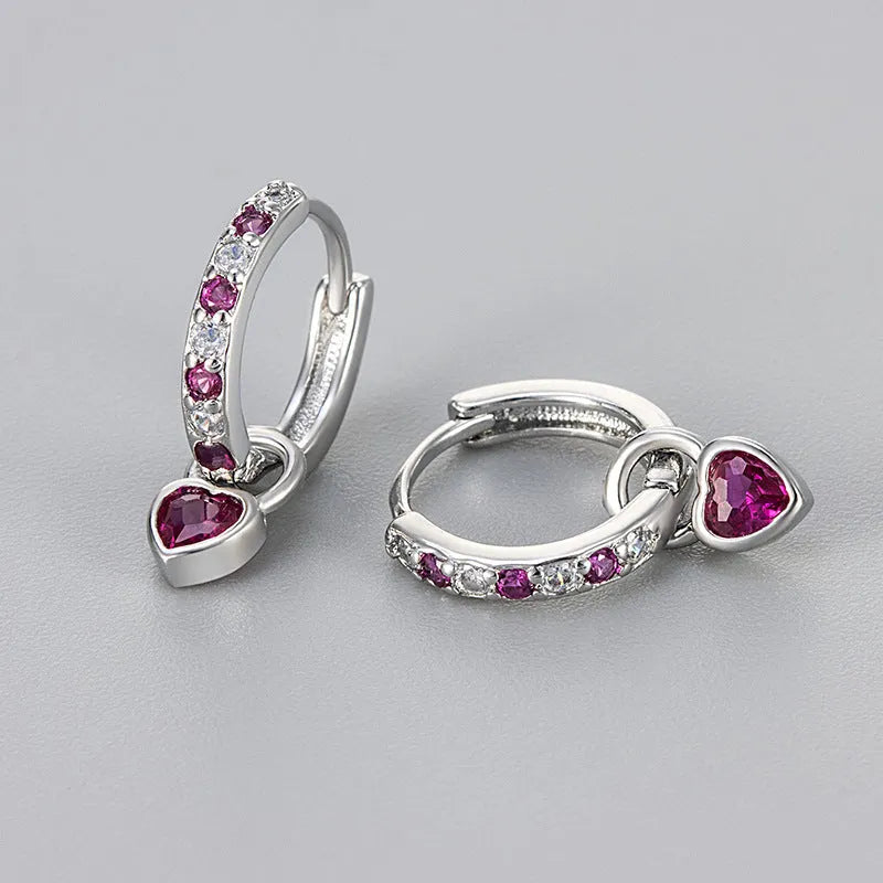 Women's zircon heart earrings with coloured gemstone eardrops in gold or white gold finish