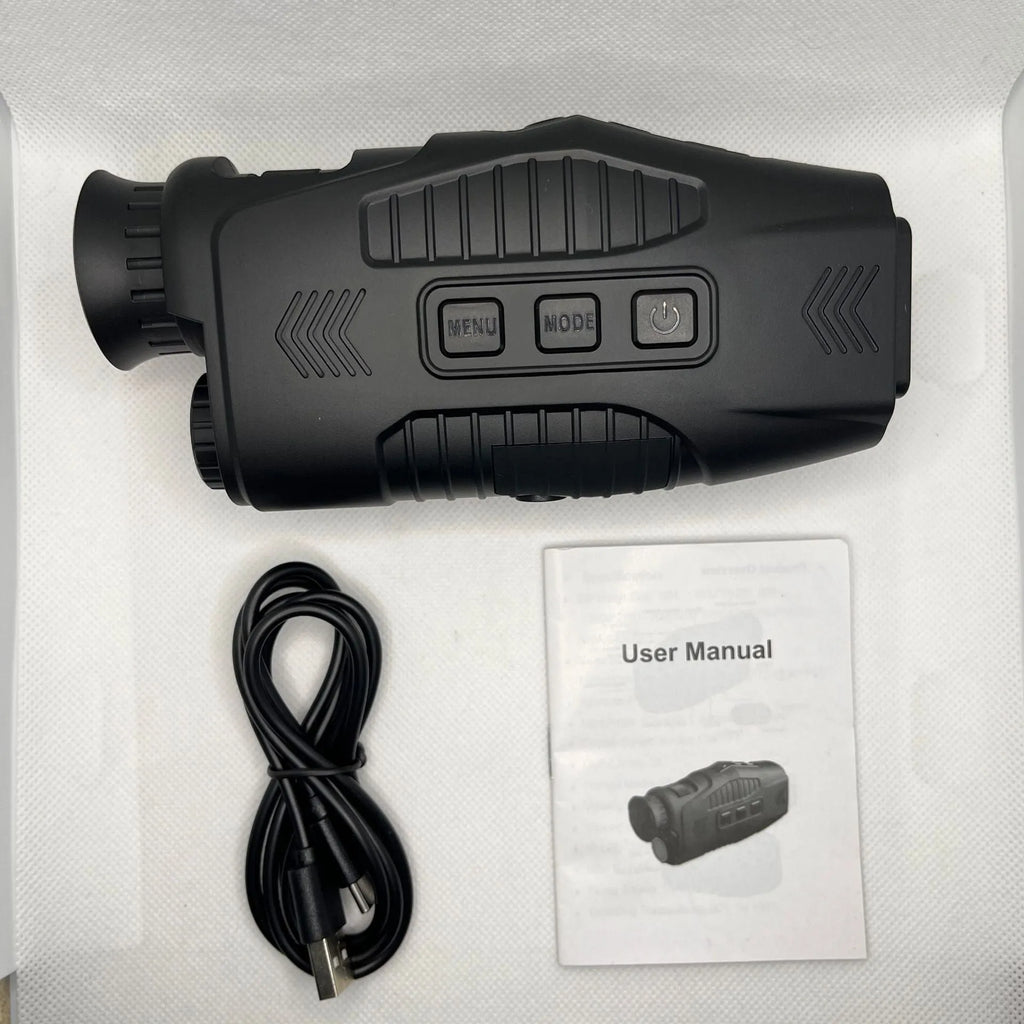 HD infrared night vision monocular with 1.54 inch display and 5X digital zoom on dark background