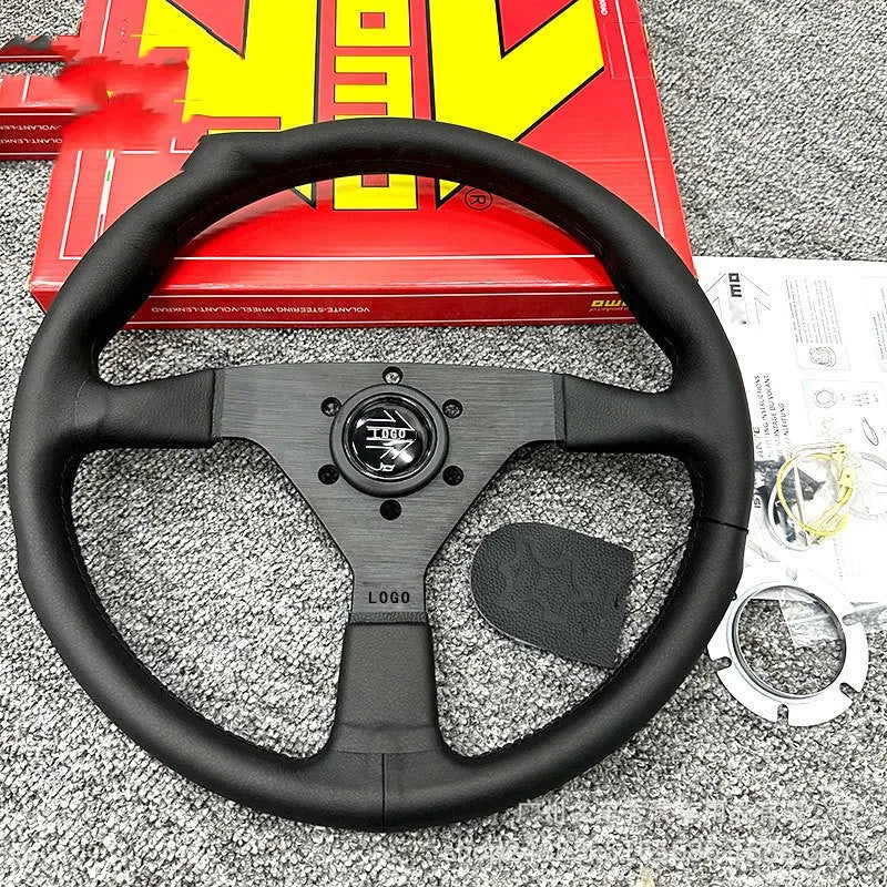 14-inch genuine leather racing steering wheel with contrast stitching for car modification