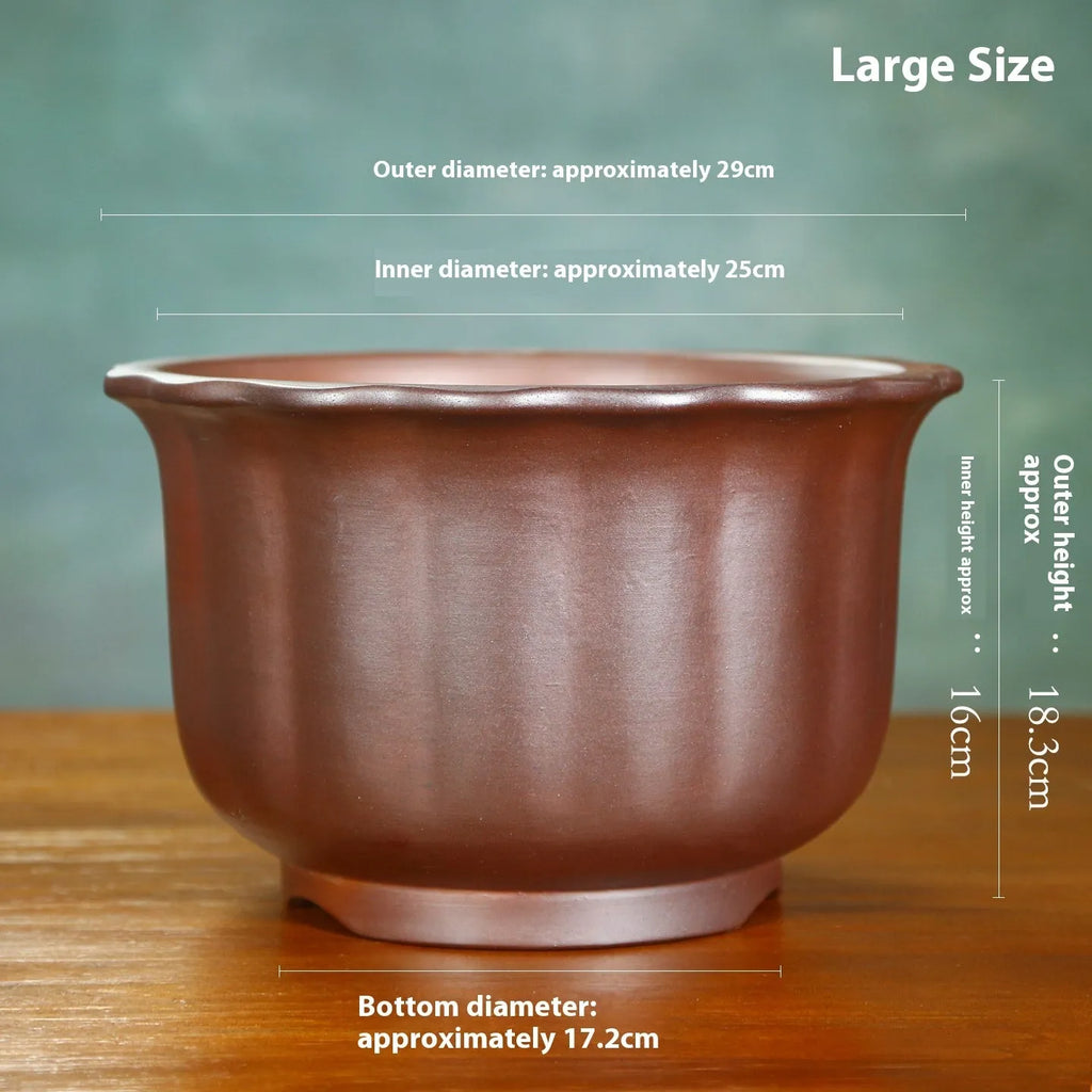 Antique carved classical ceramic flower pot in purple sand clay for bonsai