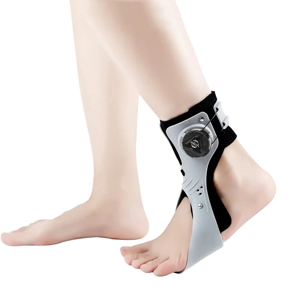 Ankle support brace with airbag button for training and rehabilitation in black or grey colour