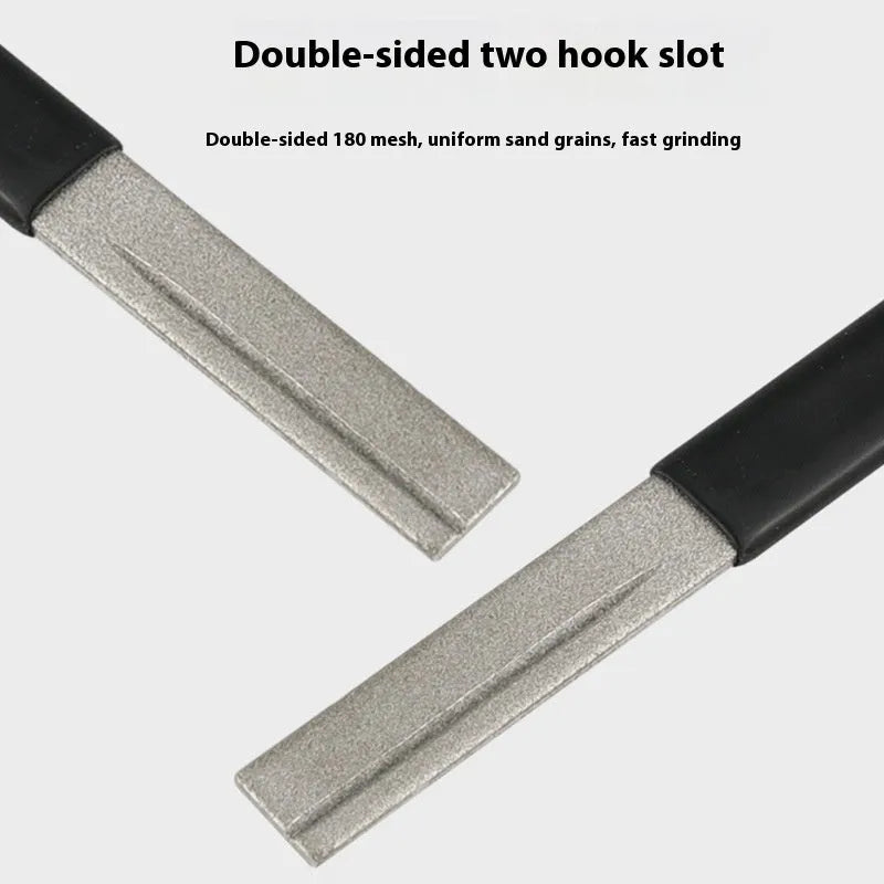 Diamond fishing hook file portable sharpening tool in red, black, black green, and black blue colours