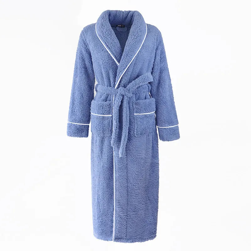 Plus-size men's bathrobe and women's nightgown couple set in thick winter flannel fabric