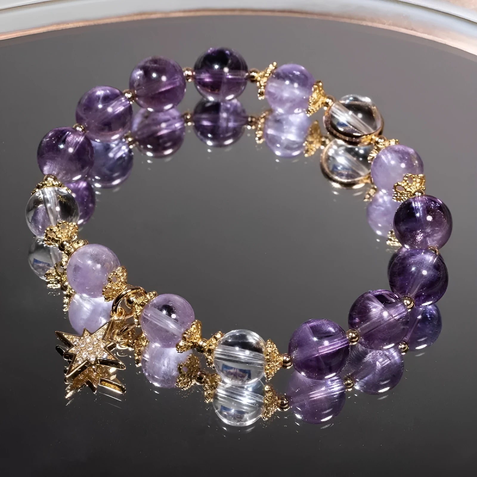 Eight Awn star purple amethyst bracelet for women with artificial crystal construction and gift box