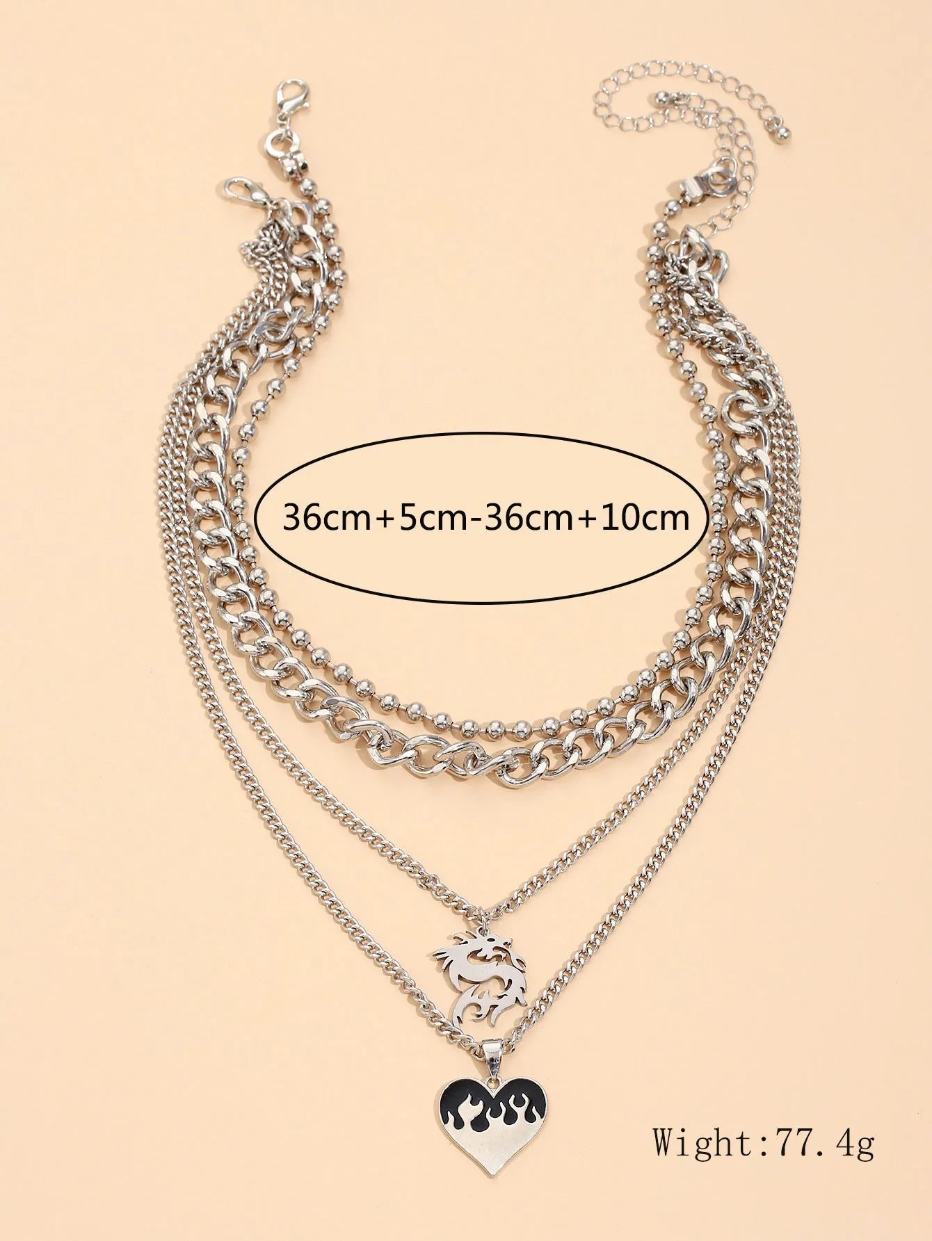 Silver alloy love dragon pendant necklace on adjustable clavicle chain geometric shape