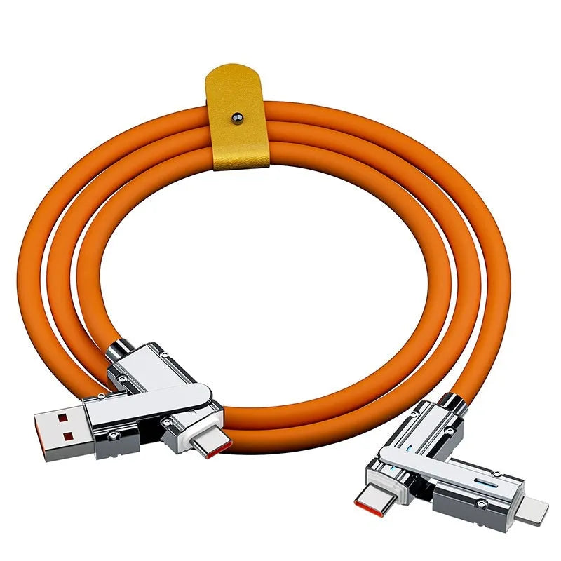 Orange fast charge mobile phone cable with zinc alloy connectors showing 1 metre length