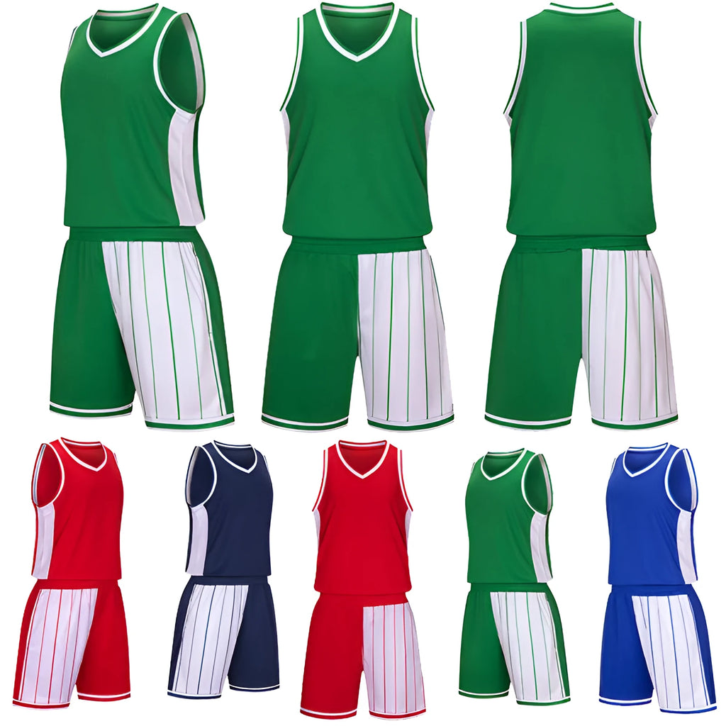 Men's quick-dry basketball uniform set in blue, showing the top and shorts.