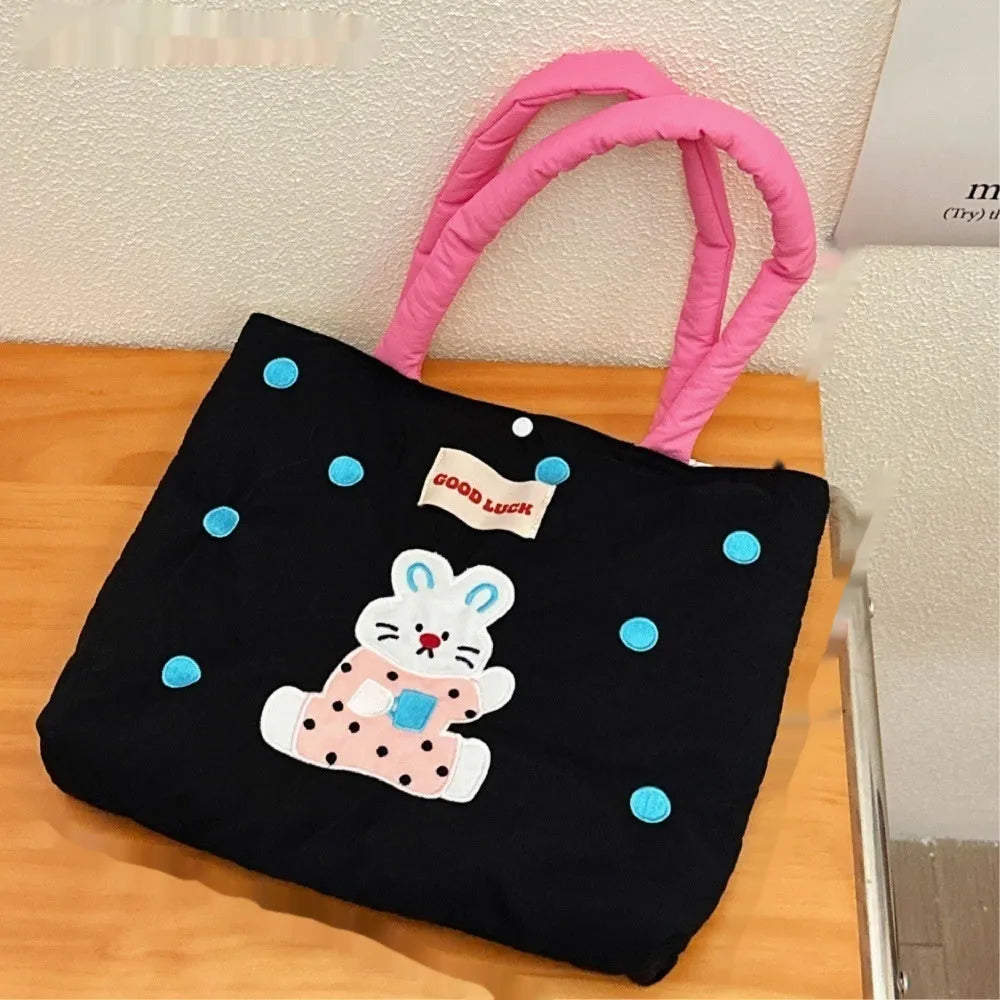 Cartoon kitten print canvas tote bag showing dimensions of 30cm wide by 36cm tall.