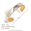 Gold electroplated geometric stainless steel earrings, bracelet, and necklace set for women.