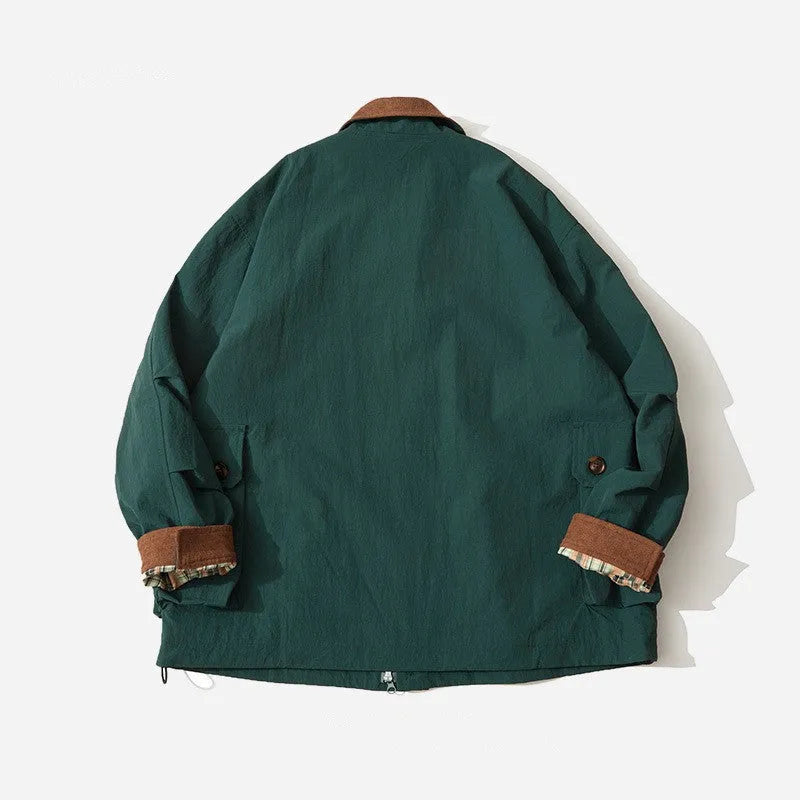 Unisex contrast colour casual jacket with side seam pockets in green or apricot polyester fabric