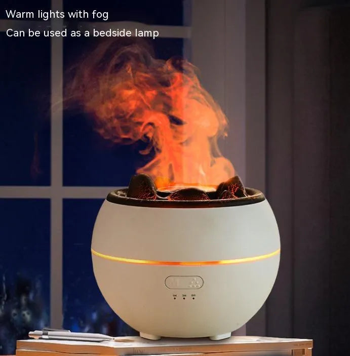 White round flame aroma diffuser humidifier with mechanical controls and 300ml water tank