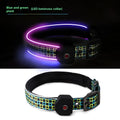 Blue and green plaid LED luminous reflective dog collar with USB charging capability