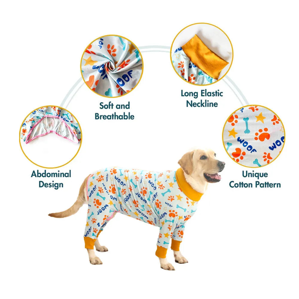 Cotton dog jumpsuit four-legged pet clothing in a colour from the CF26-CF33 range, shown on a mannequin.