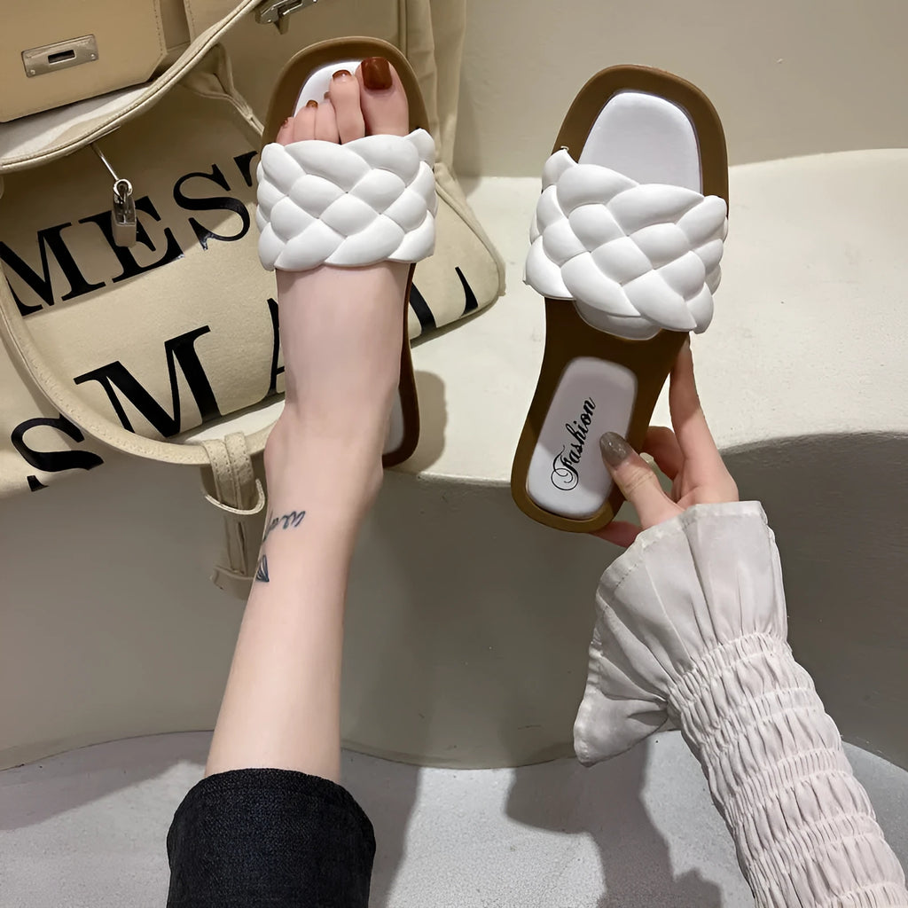 Women's plaid pattern PVC beach sandals with a thick anti-skid sole in black, green, orange, or white.