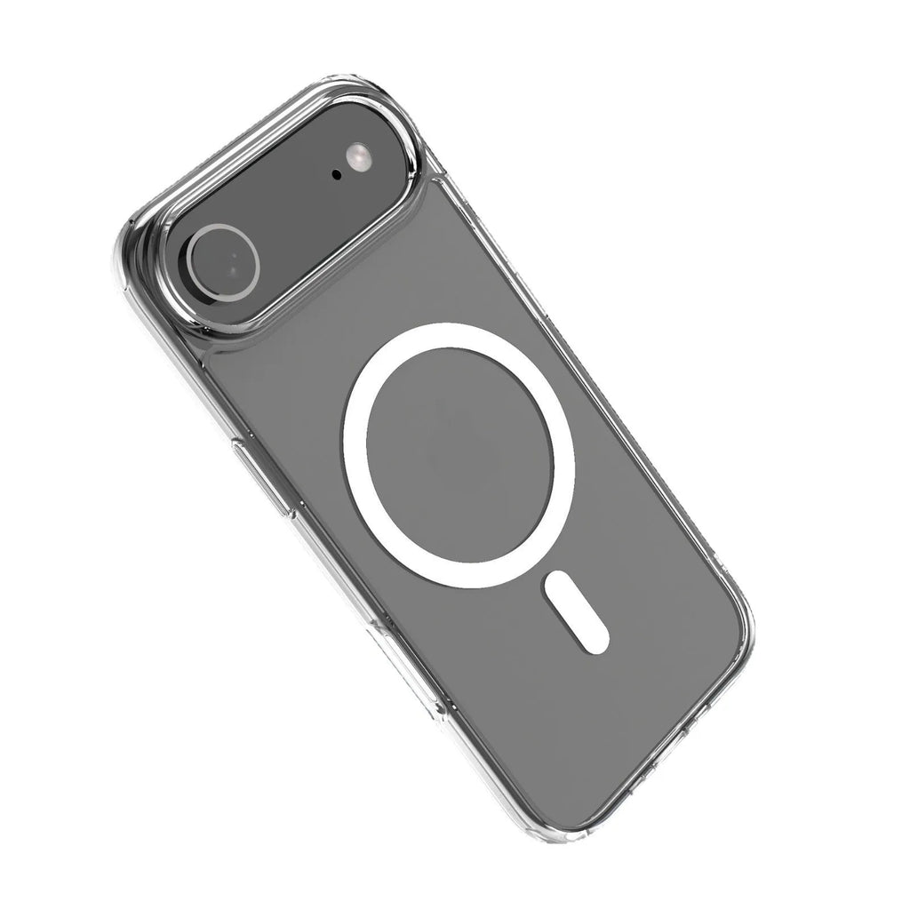 Transparent magnetic shockproof case for iPhone 17, iPhone 17 Pro, iPhone 17 Pro Max, and iPhone 17 Air phones.