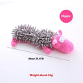Plush dog toy with microfiber horse molar texture in six animal designs including dog, duck, chicken, pig, frog, and hippo