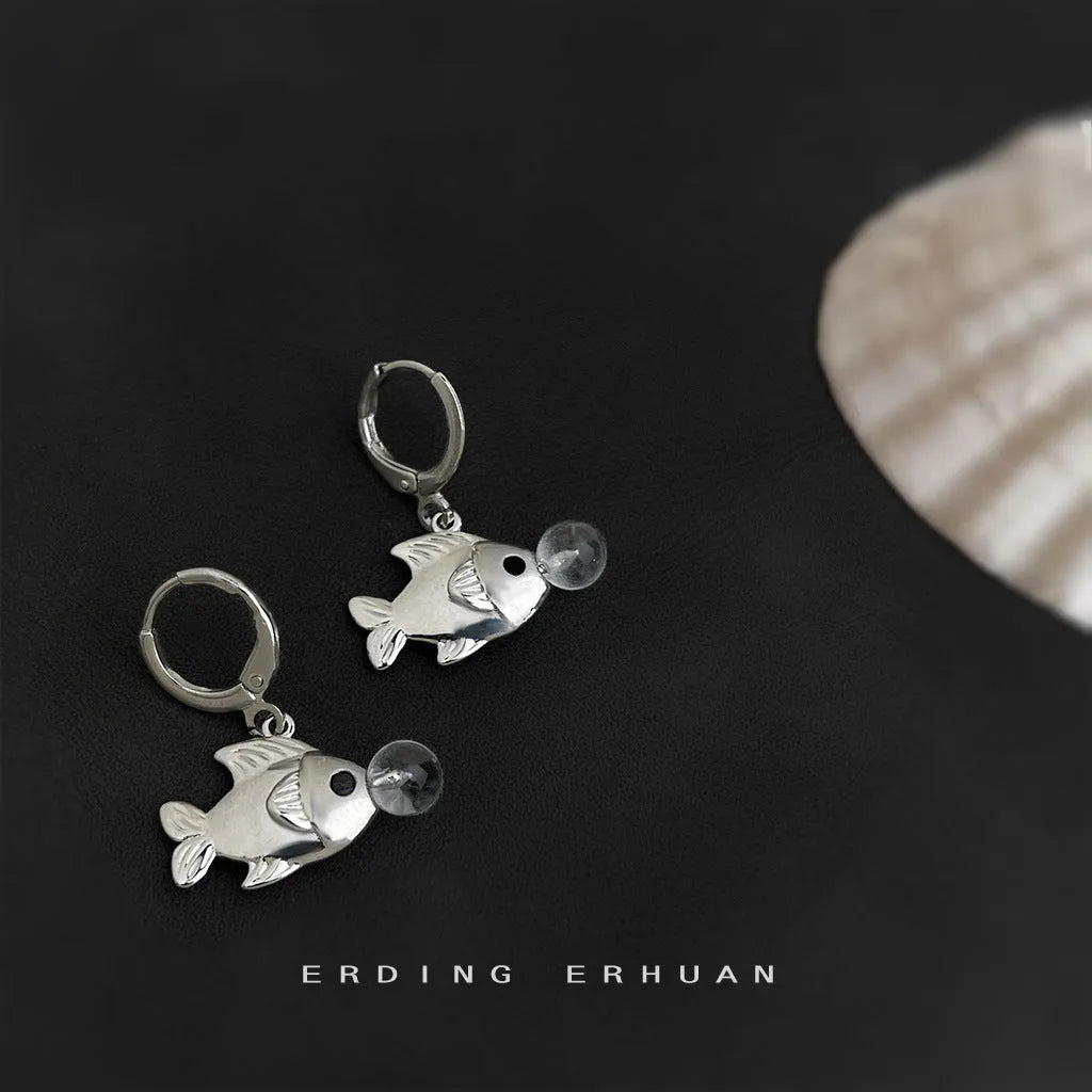 Bubble fish design copper earrings with electroplated goldfish detailing for women