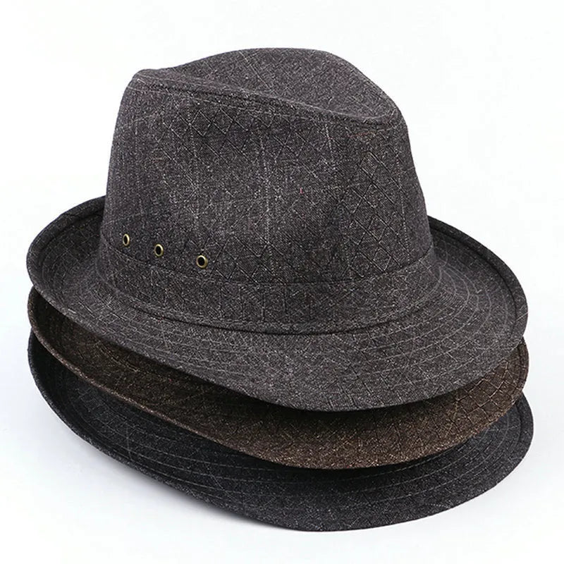 Classic thickened suit material fedora hat for men shown in a selection of available colours.