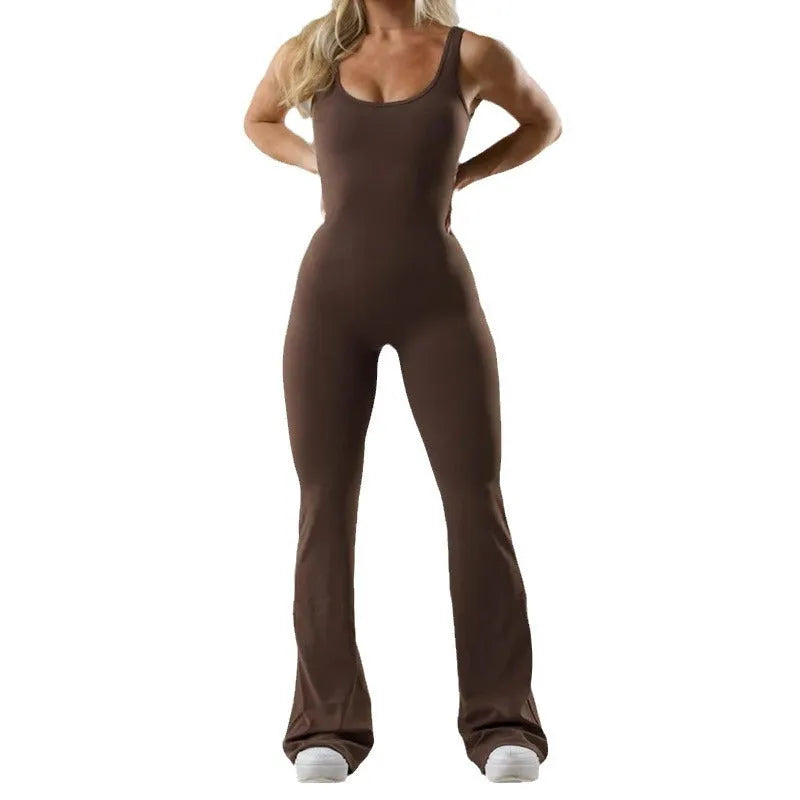Women's tight yoga bodysuit with hollow seamless design in milk silk fabric with built-in chest pad