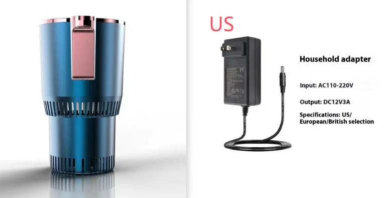 Black 2-in-1 car cup holder with digital temperature display for heating and cooling drinks