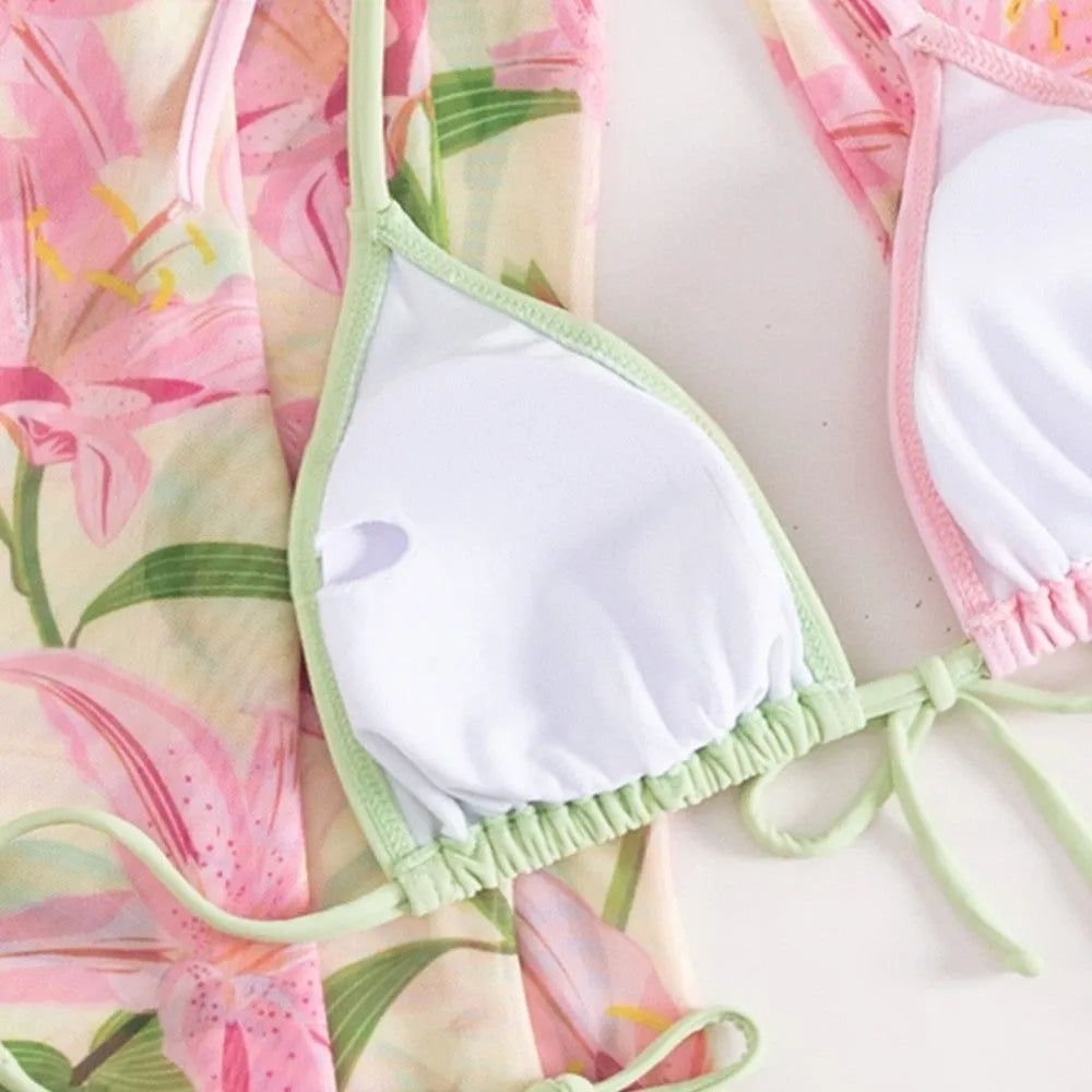 Women's printed bikini swimsuit in European and American style made from quick-dry polyester.