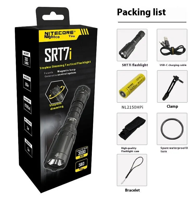 SRT7I standard model magnetic ring tactical flashlight with aluminium alloy body and 5000mAh battery