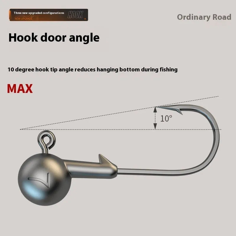 50-piece set of steel jig hooks in primary colours with a lead-headed hook for fishing.
