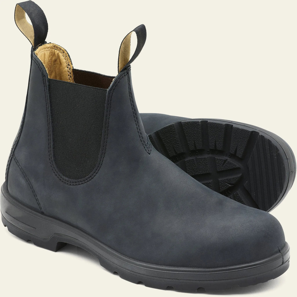 Vintage unisex Chelsea boots with frosted PU upper and car suture detail in multiple colours.