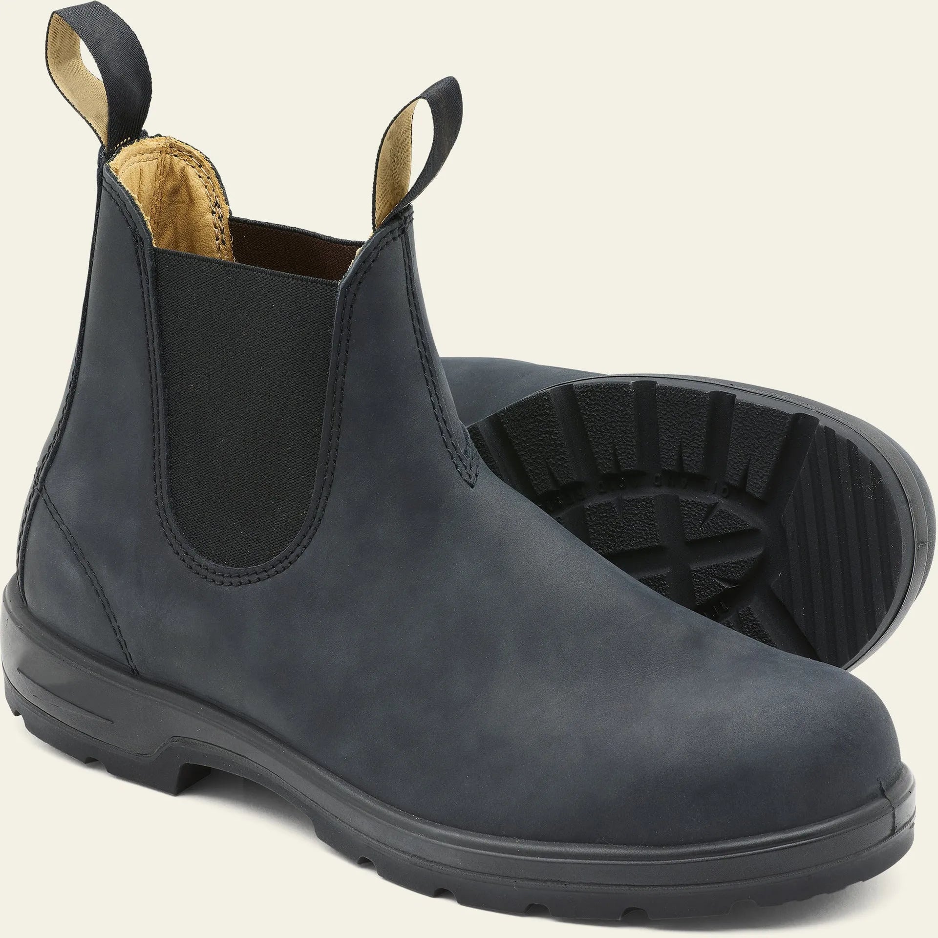 Vintage unisex Chelsea boots with frosted PU upper and car suture detail in multiple colours.