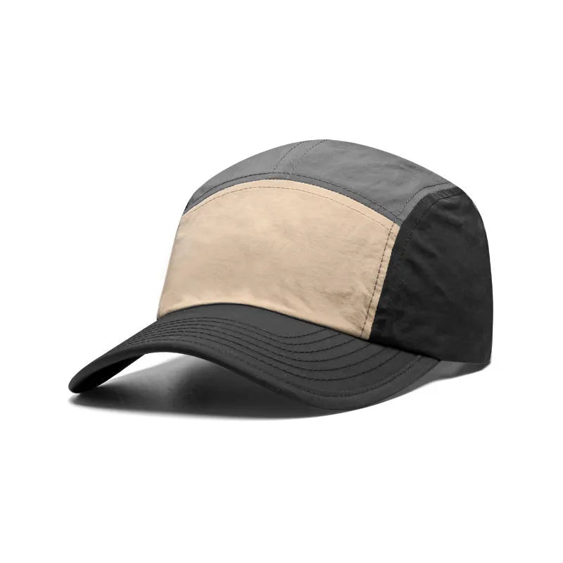 Men's khaki quick-drying baseball cap with curved brim and five-panel construction.