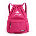Solid colour drawstring backpack in Oxford cloth with water pillow belt system showing large and small size options