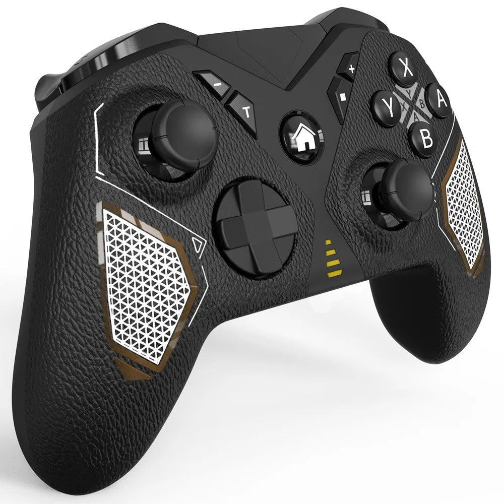 Black wireless game controller for Nintendo with type-c port and leather pattern texture.