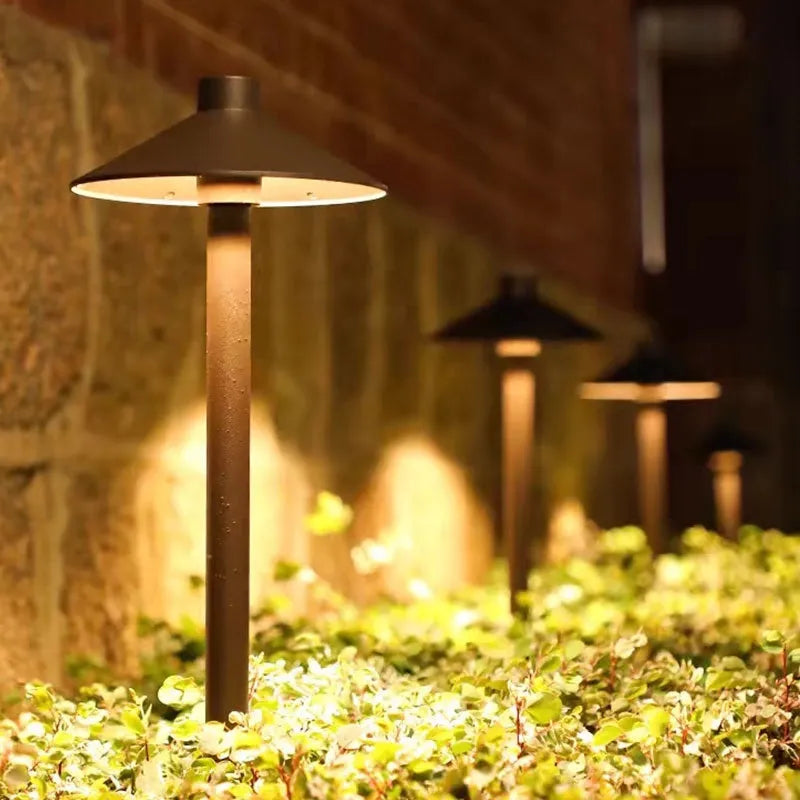 Geometric outdoor lawn lamp in black aluminium with IP65 weather protection for garden floor use