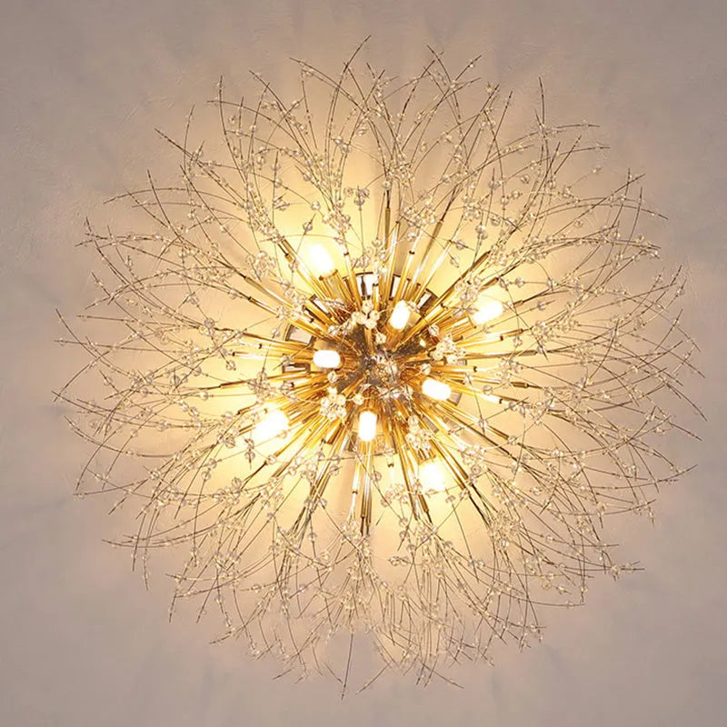 Dandelion crystal ceiling lamp with chrome finish and four light heads, 40cm diameter
