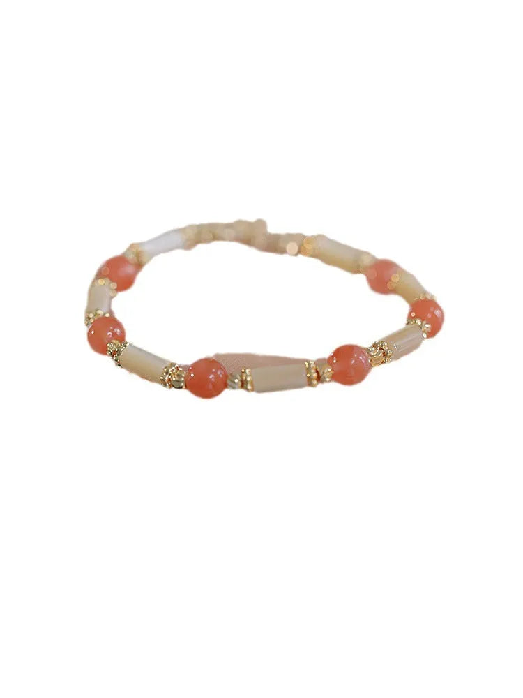 Women's bamboo bracelet with 6mm Hetian jade beads and bamboo joint decorative elements