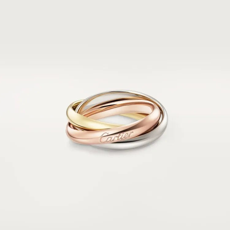 A geometric U-shaped silver couple ring set with diamonds, shown in rose gold and black colour variants.