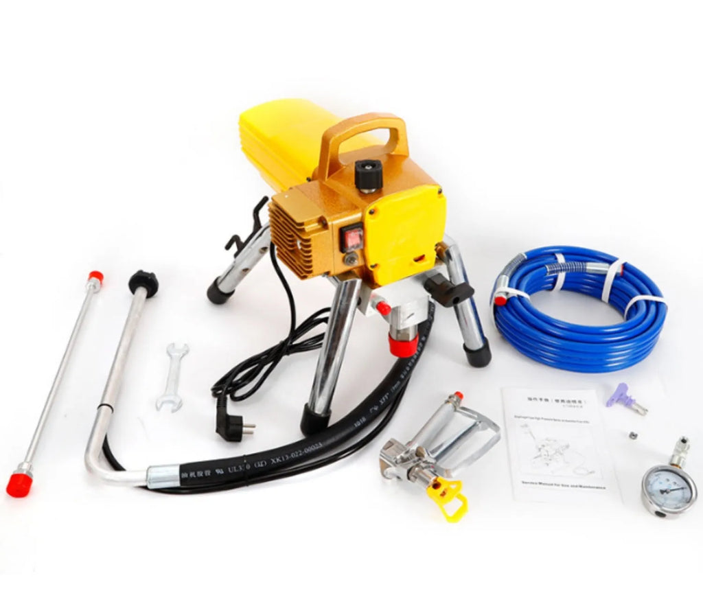 Blue portable electric airless paint sprayer kit with spray gun and extension rod