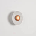 Round wall lamp with an aluminium shade and dimmable LED bulb in a white and gold colour finish.