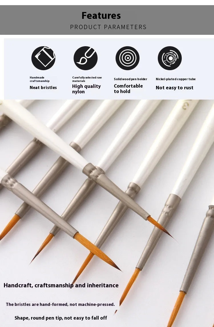 12 nylon wool hook line art markers in solid wood holder with pearl white tips