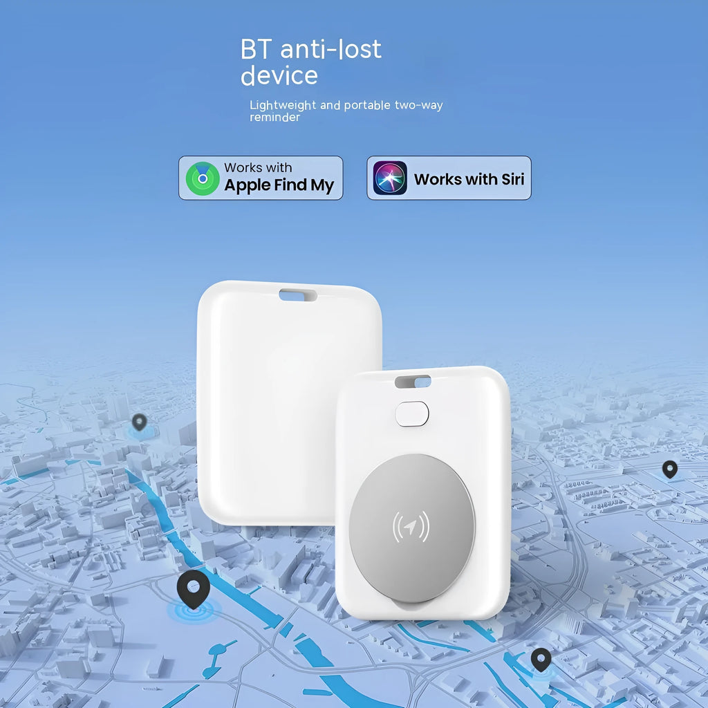 White ABS plastic pet tracking device for Apple users with portable collar attachment