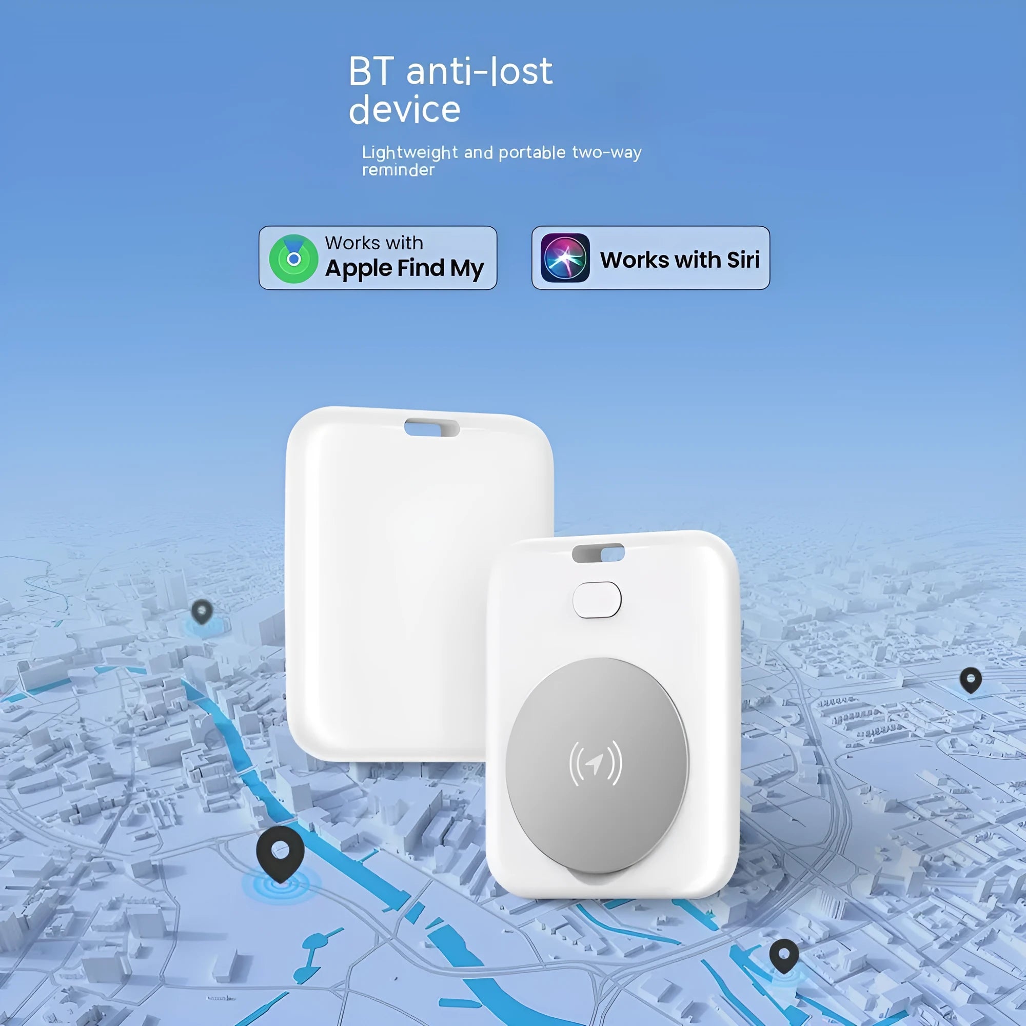 White ABS plastic pet tracking device for Apple users with portable collar attachment