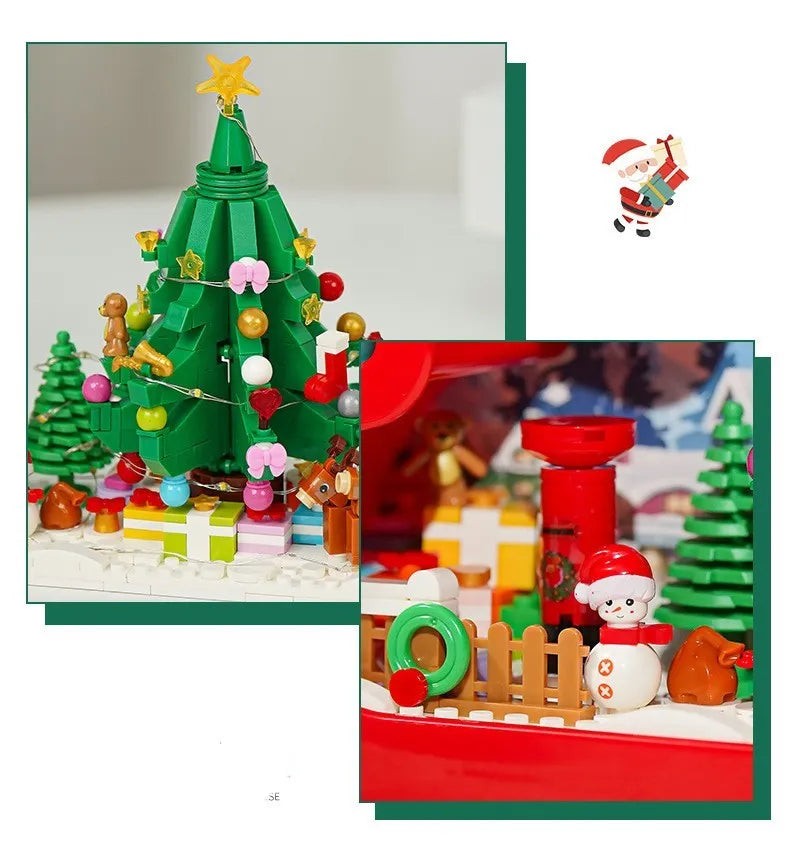 Assembled building block cloud night lamp with LED lights and decorative mirror frame showing fairy tale Christmas tree design
