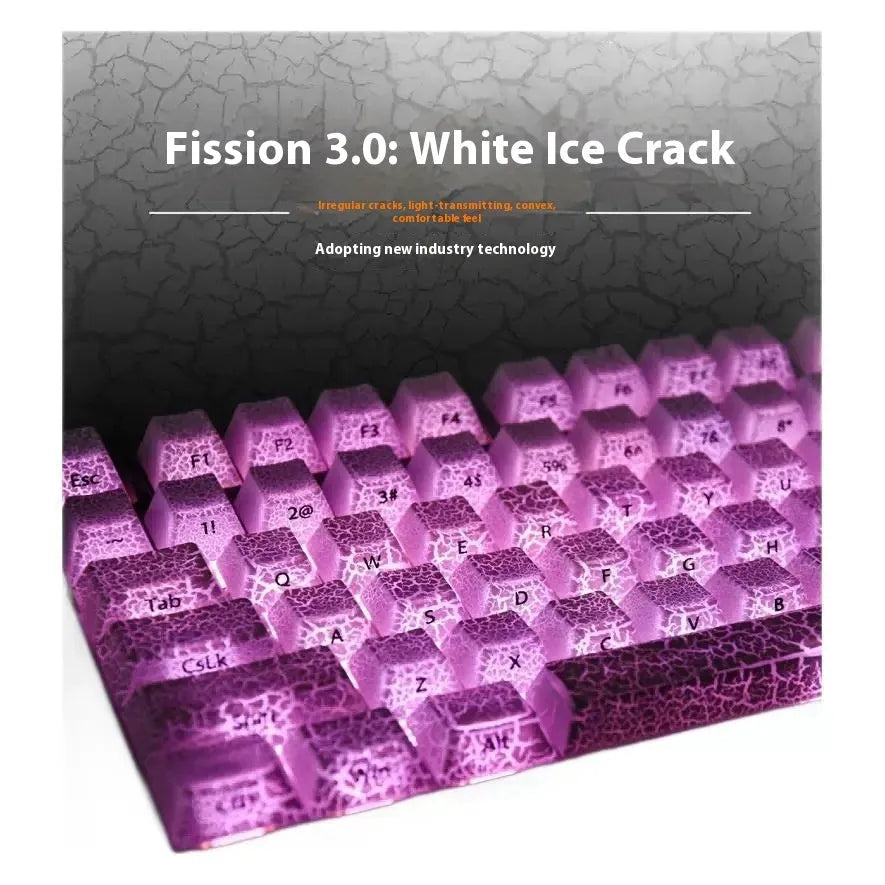 White transparent mechanical keyboard keycap set with double stitching and fission side carving design