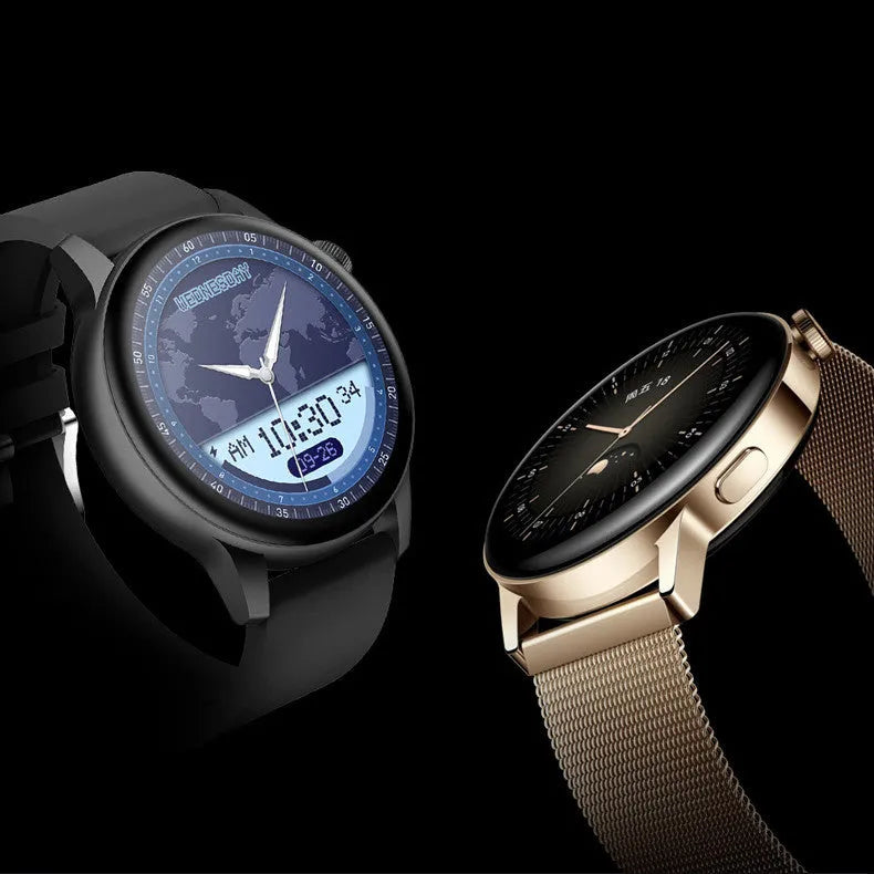 Smart watch with 1.3-inch colour screen and stainless steel case in black, pink or silver colours
