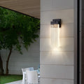 Black stainless steel outdoor LED wall lamp for courtyard or corridor mounting.