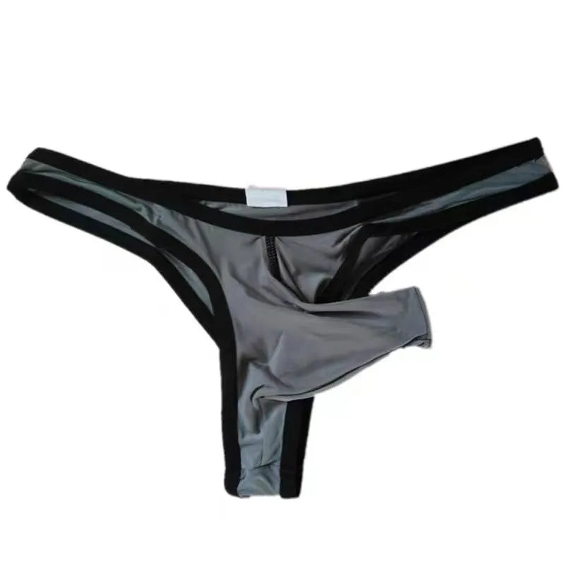 Men's ice silk fabric briefs shown in multiple colours including white, black, and army green.